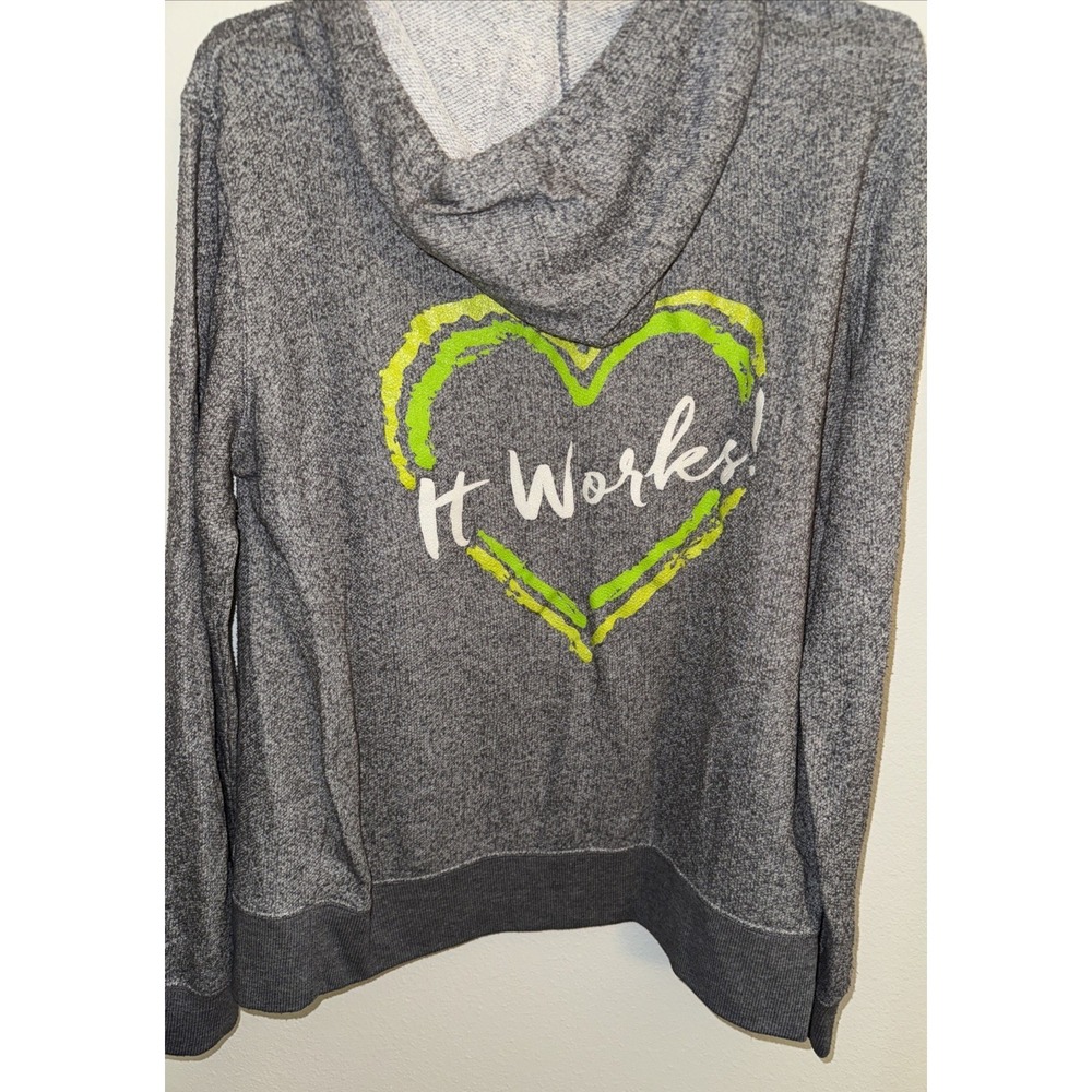 It Works Consultant Hoodie Full Zip Gray Women's Large Green lightweight Jacket